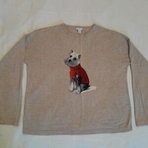 J. Jill Women's Oatmeal Dog Sweater Long Sleeve Knit Top Casual Size S